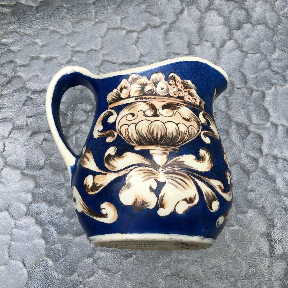 Vintage Creamer Blue Large Ornate Italian Greek Gift Inscription1950's - Picture 8 of 8
